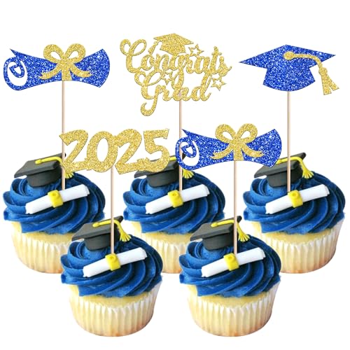 Xsstarmi Cupcake-Aufsätze mit Glitzer-Grad für Diplome, Abschlussfeier, Party, Kuchendekoration, goldblau, 24 Stück Xsstarmi Cupcake-Aufsätze mit Glitzer-Grad für Diplome, Abschlussfeier, Party, Kuchendekoration, goldblau, 24 Stück von Xsstarmi