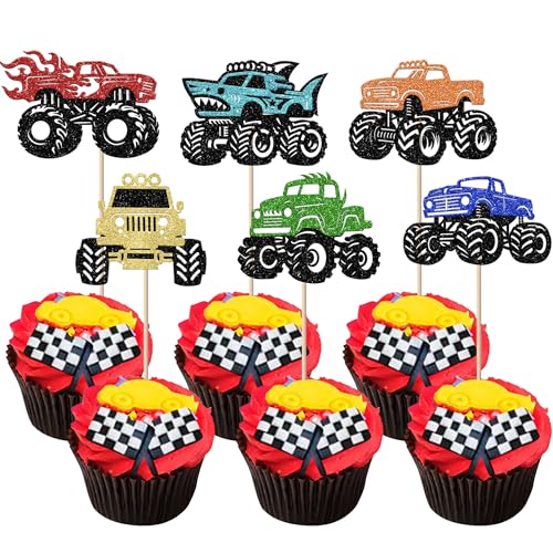 Xsstarmi Cupcake-Aufsätze mit Monster-Truck-Motiv, glitzernd, für Auto, LKW, Cupcake-Picks für Off-Road-Thema, Babyparty, Hochzeit, Geburtstag, Party, Kuchendekorationen, Zubehör, mehrfarbig, 24 Stück Xsstarmi Cupcake-Aufsätze mit Monster-Truck-Motiv, glitzernd, für Auto, LKW, Cupcake-Picks für Off-Road-Thema, Babyparty, Hochzeit, Geburtstag, Party, Kuchendekorationen, Zubehör, mehrfarbig, 24 Stück von Xsstarmi