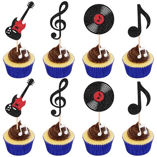 Xsstarmi Cupcake-Aufsätze mit Musik-Thema, schwarz, glitzernd, Gitarren-Schallplatte, Musiknoten, Cupcake-Picks für Rockmusiker, Sänger, Happy Birthday, Party, Kuchendekorationen, 24 Stück Xsstarmi Cupcake-Aufsätze mit Musik-Thema, schwarz, glitzernd, Gitarren-Schallplatte, Musiknoten, Cupcake-Picks für Rockmusiker, Sänger, Happy Birthday, Party, Kuchendekorationen, 24 Stück von Xsstarmi