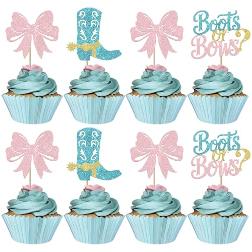 Xsstarmi Cupcake-Aufsätze mit Stiefeln oder Schleifen, glitzernd, für Jungen oder Mädchen, Cupcake-Picks für Geschlecht, Babyparty, Cowboy, Cowgirl, Geburtstagsparty, Kuchendekorationen, Zubehör, 30 Xsstarmi Cupcake-Aufsätze mit Stiefeln oder Schleifen, glitzernd, für Jungen oder Mädchen, Cupcake-Picks für Geschlecht, Babyparty, Cowboy, Cowgirl, Geburtstagsparty, Kuchendekorationen, Zubehör, 30 von Xsstarmi