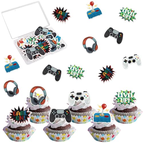 Xsstarmi Cupcake-Aufsätze mit Videospiel-Thema, Geburtstag, Reispapier, Controller, Spiel auf essbaren Cupcake-Picks, GamePad, Level-Up-Kuchendekorationen für Babyparty, Kindergeburtstag, Xsstarmi Cupcake-Aufsätze mit Videospiel-Thema, Geburtstag, Reispapier, Controller, Spiel auf essbaren Cupcake-Picks, GamePad, Level-Up-Kuchendekorationen für Babyparty, Kindergeburtstag, von Xsstarmi