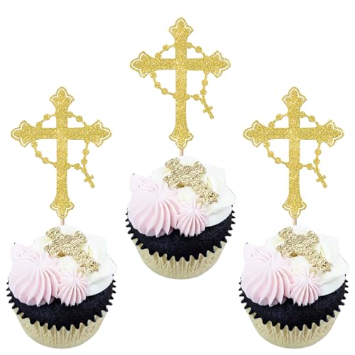 Xsstarmi Cupcake-Aufsätze mit goldenem Kreuz, glitzernd, Gott Segen, christliche Taufe, Cupcake-Picks für Babyparty, Erstkommunion, Party, Kuchendekorationen, Zubehör, 24 Stück Xsstarmi Cupcake-Aufsätze mit goldenem Kreuz, glitzernd, Gott Segen, christliche Taufe, Cupcake-Picks für Babyparty, Erstkommunion, Party, Kuchendekorationen, Zubehör, 24 Stück von Xsstarmi