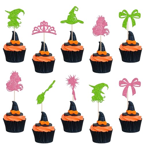 Xsstarmi Cupcake-Aufsätze mit magischem Hexen-Motiv, rosa Krone, Besen, Zauberstab, Cupcake-Picks, grüner Hexenhut, Cupcake-Dekorationen für Hexe, Prinzessin, Geburtstag, Jahrestag, Party Xsstarmi Cupcake-Aufsätze mit magischem Hexen-Motiv, rosa Krone, Besen, Zauberstab, Cupcake-Picks, grüner Hexenhut, Cupcake-Dekorationen für Hexe, Prinzessin, Geburtstag, Jahrestag, Party von Xsstarmi