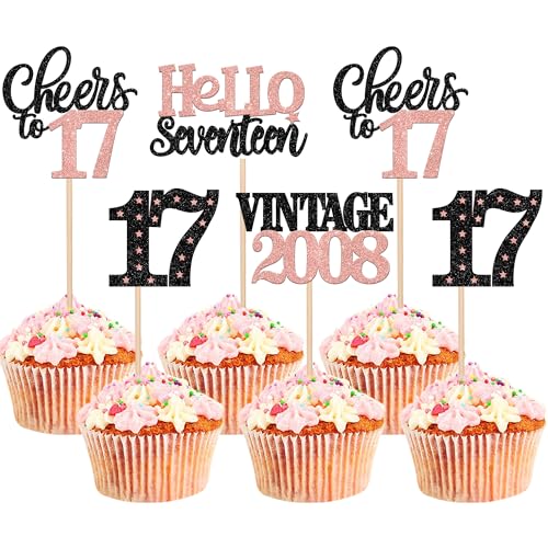 Xsstarmi Cupcake-Aufsätze zum 17. Geburtstag, glitzernd, 17. Geburtstag, Hello Seventeen Vintage 2008, Cupcake-Picks, Cheers to 17, Kuchendekorationen für 17. Geburtstag, Partyzubehör, Roségold, 24 Xsstarmi Cupcake-Aufsätze zum 17. Geburtstag, glitzernd, 17. Geburtstag, Hello Seventeen Vintage 2008, Cupcake-Picks, Cheers to 17, Kuchendekorationen für 17. Geburtstag, Partyzubehör, Roségold, 24 von Xsstarmi