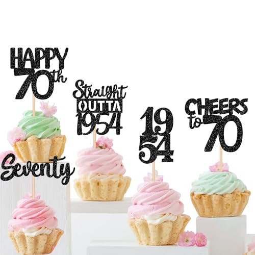 Xsstarmi Cupcake-Aufsätze zum 70. Geburtstag, glitzernd, 70. Geburtstag, Geburtstag, Geburtstag, Geburtstag, Geburtstag, Ruhestand, Party, Kuchendekoration, 30 Stück von Xsstarmi