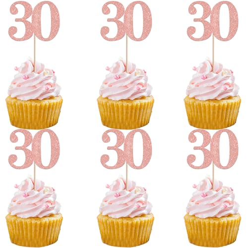 Xsstarmi Cupcake-Topper, 36 Stück, Zahl 30, glitzernd, "Cheers to 30 Years", Cupcake-Picks, Dekoration für Happy 30th Birthday, Hochzeit, Jahrestag, Party, Kuchendekorationen, Roségold Xsstarmi Cupcake-Topper, 36 Stück, Zahl 30, glitzernd, "Cheers to 30 Years", Cupcake-Picks, Dekoration für Happy 30th Birthday, Hochzeit, Jahrestag, Party, Kuchendekorationen, Roségold von Xsstarmi