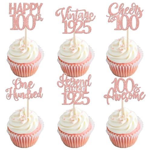 Xsstarmi Cupcake-Topper, Motiv: Legend Since 1925, Glitzer, Vintage-Stil, 1925, Cupcake-Picks, Cheers to 100 Awesome One Hundred Kuchendekorationen für Happy 100th Birthday Partyzubehör, Roségold, 24 Xsstarmi Cupcake-Topper, Motiv: Legend Since 1925, Glitzer, Vintage-Stil, 1925, Cupcake-Picks, Cheers to 100 Awesome One Hundred Kuchendekorationen für Happy 100th Birthday Partyzubehör, Roségold, 24 von Xsstarmi