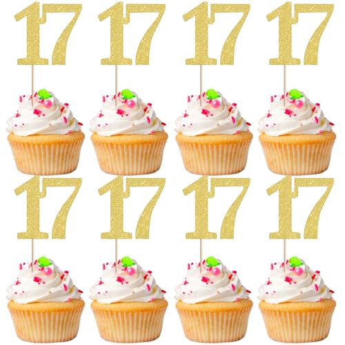 Xsstarmi Cupcake-Topper, Zahl 17, goldfarben, glitzernd, Aufschrift "Cheers to 17 Years", Cupcake-Picks, Dekoration für 17. Geburtstag, Hochzeit, Jahrestag, Party-Kuchendekorationen, 36 Stück Xsstarmi Cupcake-Topper, Zahl 17, goldfarben, glitzernd, Aufschrift "Cheers to 17 Years", Cupcake-Picks, Dekoration für 17. Geburtstag, Hochzeit, Jahrestag, Party-Kuchendekorationen, 36 Stück von Xsstarmi