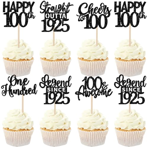 Xsstarmi Cupcake-Topper "Happy 100th Birthday", 24 Stück, Motiv: Cheers to 100 Straight Outta 1925, Cupcake-Picks, Happy 100th Lengend Since 1925, Kuchendekoration für 100. Geburtstag, Jahrestag, Xsstarmi Cupcake-Topper "Happy 100th Birthday", 24 Stück, Motiv: Cheers to 100 Straight Outta 1925, Cupcake-Picks, Happy 100th Lengend Since 1925, Kuchendekoration für 100. Geburtstag, Jahrestag, von Xsstarmi