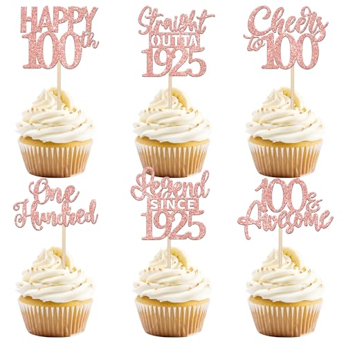 Xsstarmi Cupcake-Topper "Happy 100th Birthday", 24 Stück, Motiv: Cheers to 100 Straight Outta 1925, Cupcake-Picks, Happy 100th Lengend Since 1925, Kuchendekorationen für 100. Geburtstag, Partyzubehör, Xsstarmi Cupcake-Topper "Happy 100th Birthday", 24 Stück, Motiv: Cheers to 100 Straight Outta 1925, Cupcake-Picks, Happy 100th Lengend Since 1925, Kuchendekorationen für 100. Geburtstag, Partyzubehör, von Xsstarmi