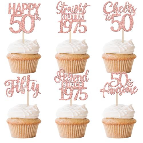 Xsstarmi Cupcake-Topper "Happy 50th Birthday", 50. Geburtstag, Cupcake-Aufsätze, "Cheers to 50 Lengend Since 5,016.5 cm, Kuchendekorationen für 50. Geburtstag, Party-Dekorationen, Zubehör, Roségold, Xsstarmi Cupcake-Topper "Happy 50th Birthday", 50. Geburtstag, Cupcake-Aufsätze, "Cheers to 50 Lengend Since 5,016.5 cm, Kuchendekorationen für 50. Geburtstag, Party-Dekorationen, Zubehör, Roségold, von Xsstarmi