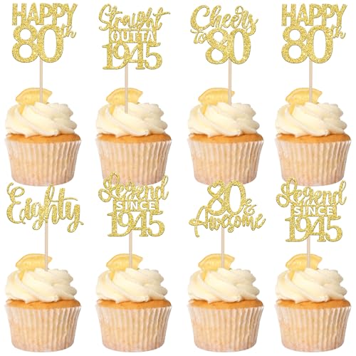Xsstarmi Cupcake-Topper "Happy 80th Birthday", 80. Geburtstag, Cupcake-Aufsätze, 1945, Cheers to 80 Lengend Since 1945, Kuchendekorationen für 80. Geburtstag, Jahrestag, Party-Dekoration, Zubehör, Xsstarmi Cupcake-Topper "Happy 80th Birthday", 80. Geburtstag, Cupcake-Aufsätze, 1945, Cheers to 80 Lengend Since 1945, Kuchendekorationen für 80. Geburtstag, Jahrestag, Party-Dekoration, Zubehör, von Xsstarmi