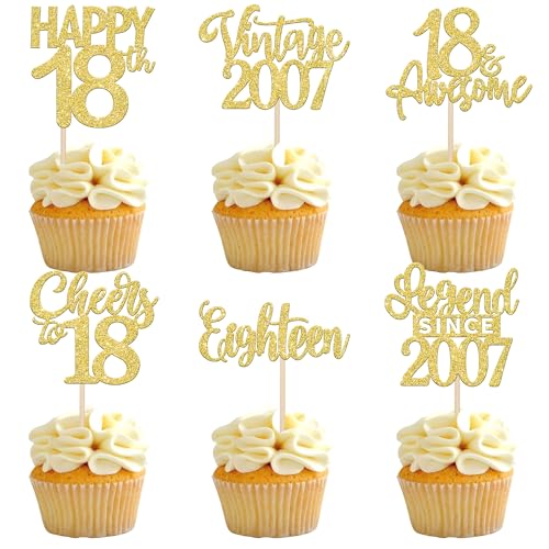 Xsstarmi Cupcake-Topper "Legend Since 5,097.8 cm, goldfarben, glitzernd, Vintage 2007, Cupcake-Picks, Cheers to 18 Awesome Eighteen Cake Decorations for Hello 18 Fabulous Happy 18th Xsstarmi Cupcake-Topper "Legend Since 5,097.8 cm, goldfarben, glitzernd, Vintage 2007, Cupcake-Picks, Cheers to 18 Awesome Eighteen Cake Decorations for Hello 18 Fabulous Happy 18th von Xsstarmi
