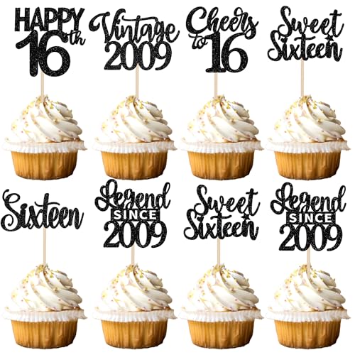 Xsstarmi Cupcake-Topper mit Aufschrift "Legend Since 5,102.9 cm, schwarzer Glitzer, Vintage 2009, Cupcake-Picks, Cheers to 16 Awesome Sixteen Kuchendekorationen für Sweet 16 Fabulous Happy 16th Xsstarmi Cupcake-Topper mit Aufschrift "Legend Since 5,102.9 cm, schwarzer Glitzer, Vintage 2009, Cupcake-Picks, Cheers to 16 Awesome Sixteen Kuchendekorationen für Sweet 16 Fabulous Happy 16th von Xsstarmi