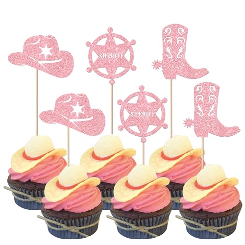 Xsstarmi Cupcake-Topper mit Cowgirl-Hut, Stiefel, Cupcake-Topper, Western-Geburtstagstortendekorationen, Rodeo, Babyparty, Cupcake-Zahnstocher für Western-Motto-Party-Dekorationen, Rosa, 24 Stück Xsstarmi Cupcake-Topper mit Cowgirl-Hut, Stiefel, Cupcake-Topper, Western-Geburtstagstortendekorationen, Rodeo, Babyparty, Cupcake-Zahnstocher für Western-Motto-Party-Dekorationen, Rosa, 24 Stück von Xsstarmi