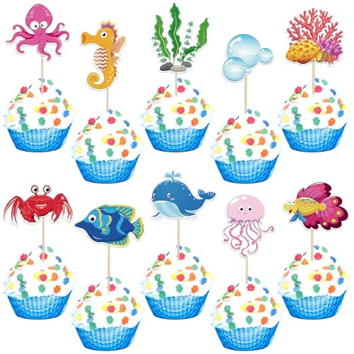Xsstarmi Cupcake-Topper mit Ozean-Tiermotiven, Korallenwal, Oktopus, Quallen, Cupcake-Picks für Babypartys, Kindergeburtstage, Partys, Kuchendekorationen, Zubehör, 40 Stück Xsstarmi Cupcake-Topper mit Ozean-Tiermotiven, Korallenwal, Oktopus, Quallen, Cupcake-Picks für Babypartys, Kindergeburtstage, Partys, Kuchendekorationen, Zubehör, 40 Stück von Xsstarmi
