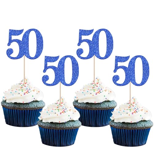 Xsstarmi Cupcake-Topper mit der Zahl 50, glitzernd, "Cheers to 50 Years", Cupcake-Picks, Dekoration für 50. Geburtstag, Hochzeit, Jahrestag, Party, Kuchendekorationen, Blau, 36 Stück Xsstarmi Cupcake-Topper mit der Zahl 50, glitzernd, "Cheers to 50 Years", Cupcake-Picks, Dekoration für 50. Geburtstag, Hochzeit, Jahrestag, Party, Kuchendekorationen, Blau, 36 Stück von Xsstarmi