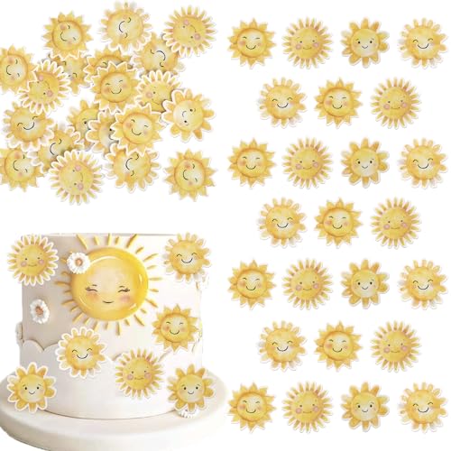 Xsstarmi Essbare Cupcake-Aufsätze mit Sonnenschein, Party-Dekorationen, Sonnenblume, Smiley, Sonnenschein, Cupcake-Picks für Sommerthema, Babyparty, Geburtstag, Party, Kuchendekorationen von Xsstarmi