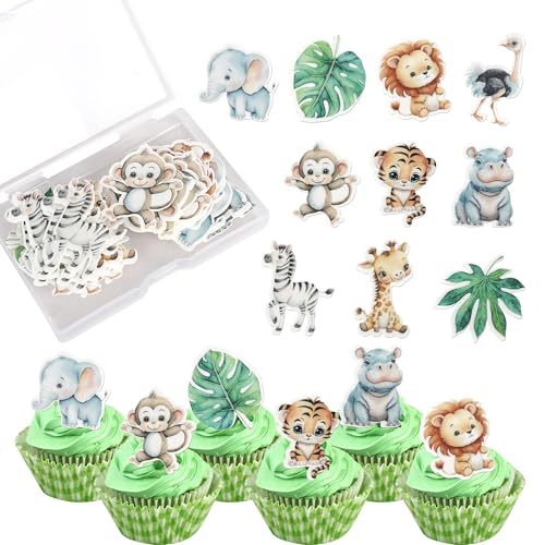 Xsstarmi Essbare Cupcake-Topper, Motiv: Safari-Tiere, grüne Blätter, Waldtiere, Cupcake-Picks, Dekorationen für Dschungeltiere, Babyparty, Jungen, Mädchen, Geburtstag, wilde Party-Kuchendekorationen, Xsstarmi Essbare Cupcake-Topper, Motiv: Safari-Tiere, grüne Blätter, Waldtiere, Cupcake-Picks, Dekorationen für Dschungeltiere, Babyparty, Jungen, Mädchen, Geburtstag, wilde Party-Kuchendekorationen, von Xsstarmi