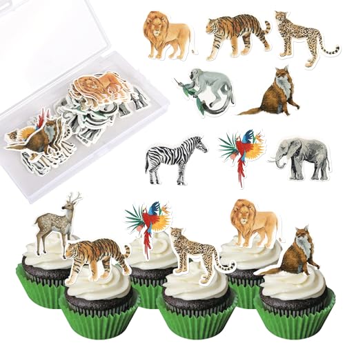 Xsstarmi Essbare Cupcake-Topper mit Dschungeltiermotiven, Reispapier, Elefant, Löwe, Wald, Geburtstag, Tiere, Cupcake-Picks für Babyparty, Kindergeburtstag, Party, Kuchendekoration, 63 Stück Xsstarmi Essbare Cupcake-Topper mit Dschungeltiermotiven, Reispapier, Elefant, Löwe, Wald, Geburtstag, Tiere, Cupcake-Picks für Babyparty, Kindergeburtstag, Party, Kuchendekoration, 63 Stück von Xsstarmi