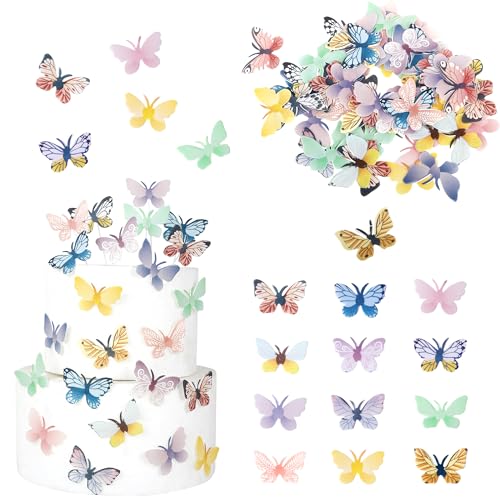Xsstarmi Essbare Cupcake-Topper mit Schmetterlingen, 3D, bunte Schmetterlinge, realistische Schmetterlings-Dessert-Dekorationen für Babyparty, Hochzeit, Geburtstag, Party, 72 Stück von Xsstarmi
