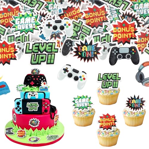 Xsstarmi Essbare Cupcake-Topper mit Videospiel-Thema, Reispapier-Controller, Game On Cupcake-Picks, GamePad, Level-Up-Kuchendekorationen für Babyparty, Kindergeburtstag, Partyzubehör, 60 Stück Xsstarmi Essbare Cupcake-Topper mit Videospiel-Thema, Reispapier-Controller, Game On Cupcake-Picks, GamePad, Level-Up-Kuchendekorationen für Babyparty, Kindergeburtstag, Partyzubehör, 60 Stück von Xsstarmi