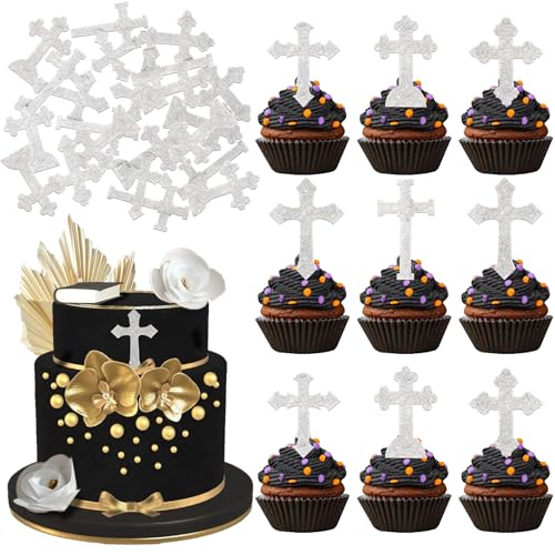 Xsstarmi Essbare Cupcake-Topper mit silbernem Kreuz, Reispapier, christliche Taufe, Gott Segen, Cupcake-Picks, Dekoration für religiöses Thema, Babyparty, Geburtstag, Party, Kuchendekoration, 60 Stück Xsstarmi Essbare Cupcake-Topper mit silbernem Kreuz, Reispapier, christliche Taufe, Gott Segen, Cupcake-Picks, Dekoration für religiöses Thema, Babyparty, Geburtstag, Party, Kuchendekoration, 60 Stück von Xsstarmi