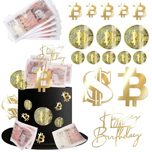 Xsstarmi Essbare Geld-Pfund-Kuchenaufsatz, Dekoration, Gold-Bitcoin, 50 £ Scheine, essbares Geldbild, Kuchenpicker für Geld, Finanzen, Babyparty, Geburtstag, Jahrestag, Party, Kuchendekorationen Xsstarmi Essbare Geld-Pfund-Kuchenaufsatz, Dekoration, Gold-Bitcoin, 50 £ Scheine, essbares Geldbild, Kuchenpicker für Geld, Finanzen, Babyparty, Geburtstag, Jahrestag, Party, Kuchendekorationen von Xsstarmi