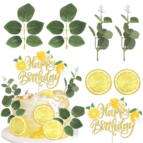 Xsstarmi Happy Birthday Cake Topper Dekorationen mit saftigen Zitronenscheiben Blättern Kuchen Pick Dekorationen für Babyparty, Geburtstagsparty, DIY Kuchendekorationen Xsstarmi Happy Birthday Cake Topper Dekorationen mit saftigen Zitronenscheiben Blättern Kuchen Pick Dekorationen für Babyparty, Geburtstagsparty, DIY Kuchendekorationen von Xsstarmi