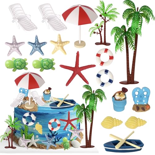 Xsstarmi Hawaiianischer Strand-Kuchenaufsatz, Dekoration, Regenschirm, Stuhl, Palme, Sommer, Strand, Kuchendekoration für Hawaii-Thema, Babyparty, Geburtstag, Hochzeit, Party, Kuchendekorationen von Xsstarmi