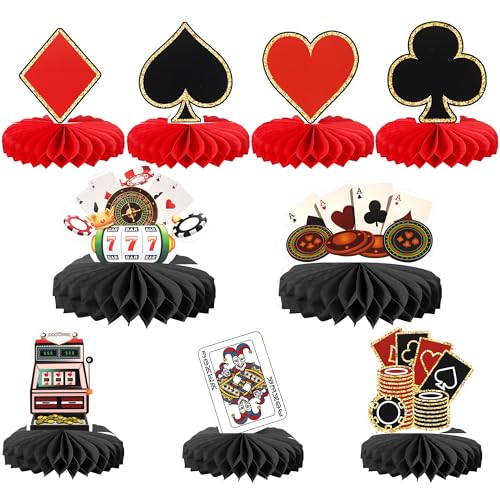 Xsstarmi Las Vegas Casinos Waben-Mittelstücke, Dekoration, Glücksspiel, Pokerspiel, Tischaufsatz, Dekoration für Casinos, Nacht, Motto-Party, Geburtstagsparty, DIY-Dekorationen von Xsstarmi