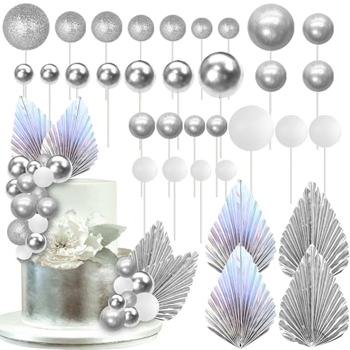 Xsstarmi Luftballon-Kuchenaufsatz, silberfarbene Glitzerkugeln, Papierpalmenfächer, Kuchenpicker für Babyparty, Hochzeit, Brautparty, Geburtstagsparty, DIY-Kuchendekorationen, 32 Stück Xsstarmi Luftballon-Kuchenaufsatz, silberfarbene Glitzerkugeln, Papierpalmenfächer, Kuchenpicker für Babyparty, Hochzeit, Brautparty, Geburtstagsparty, DIY-Kuchendekorationen, 32 Stück von Xsstarmi