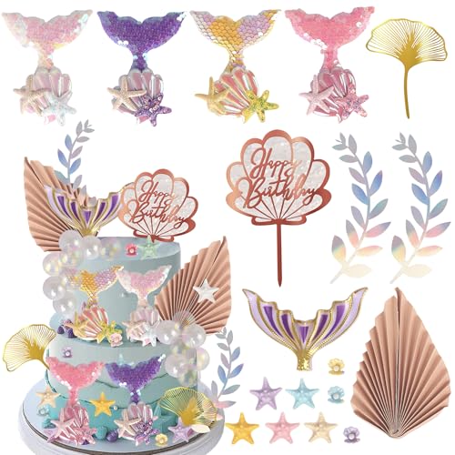 Xsstarmi Meerjungfrau Thema Kuchen Dekoration Muschel Seestern Bubble Meerjungfrau Kuchen Pick Dekoration für unter dem Meer Thema Meerjungfrau Mädchen Geburtstag Party Kuchen Dekorationen Supplies von Xsstarmi
