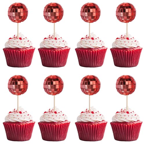 Xsstarmi Mini-Discokugeln, Kuchendekoration, 70er-Jahre-Retro-Disco-Thema, Kuchendekoration für Babyparty, Geburtstag, 70er-Jahre-Motto-Party, Kuchendekorationen, Rot, 24 Stück Xsstarmi Mini-Discokugeln, Kuchendekoration, 70er-Jahre-Retro-Disco-Thema, Kuchendekoration für Babyparty, Geburtstag, 70er-Jahre-Motto-Party, Kuchendekorationen, Rot, 24 Stück von Xsstarmi