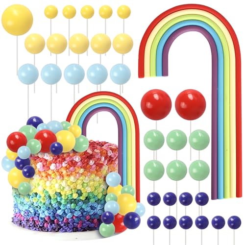 Xsstarmi Regenbogen-Kuchenaufsatz-Dekorationsset mit Luftballons, Schaumstoffkugeln, Kuchenpicker für Babyparty, Geburtstag, Jahrestag, Party, Kuchendekorationen, Zubehör, Rosenrot, 28 Stück Xsstarmi Regenbogen-Kuchenaufsatz-Dekorationsset mit Luftballons, Schaumstoffkugeln, Kuchenpicker für Babyparty, Geburtstag, Jahrestag, Party, Kuchendekorationen, Zubehör, Rosenrot, 28 Stück von Xsstarmi