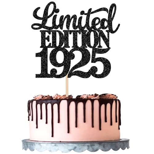 Xsstarmi Tortenaufsatz, 1 Stück, limitierte Auflage, 1925, schwarzer Glitzer, "Happy 100th Bithday", Kuchendekoration für Cheers to 100 Years Happy 100th Birthday Anniversary Party Cake Decorations von Xsstarmi