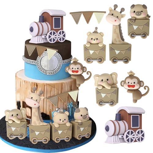 Xsstarmi Tortenaufsatz, Dschungeltiere, Cartoon-Zug, 3D-Affe, Elefant, Giraffe, Kuchendekoration, Safari-Tier-Kuchendekorationen für Geschlecht, Babyparty, Kindergeburtstag, Partyzubehör, Grau, 9 Xsstarmi Tortenaufsatz, Dschungeltiere, Cartoon-Zug, 3D-Affe, Elefant, Giraffe, Kuchendekoration, Safari-Tier-Kuchendekorationen für Geschlecht, Babyparty, Kindergeburtstag, Partyzubehör, Grau, 9 von Xsstarmi