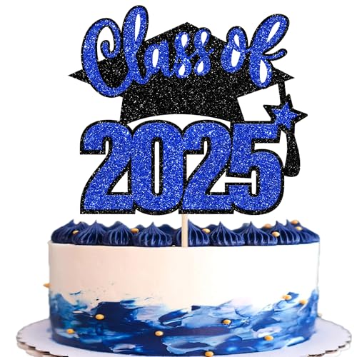 Xsstarmi Tortenaufsatz, Klasse 2025, Blau, Satr Glitzer, Grad Kappe, Congrats Grade Cake Pick für Diplom Done 2025, Abschlussfeier, Party, Kuchendekorationen, Zubehör, 1 Packung von Xsstarmi