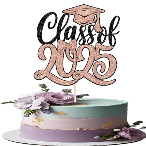 Xsstarmi Tortenaufsatz, Klasse 2025, Glitzer, Congrats Grad, Kuchenpicker für Diplom Done 2025, Abschlussfeier, Party, Kuchendekorationen, Zubehör, Roségold, 1 Stück von Xsstarmi