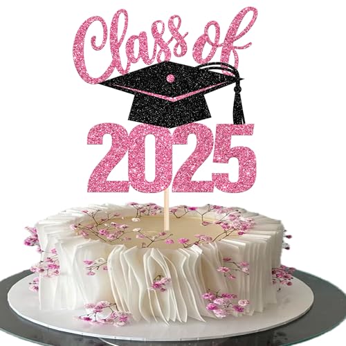 Xsstarmi Tortenaufsatz, Klasse 2025, Glitzer-Diplom Done Congrats Grade Cake Pick für 2025 Abschlussfeier, Mottoparty, Kuchendekorationen, Zubehör, Rosa, 1 Stück von Xsstarmi