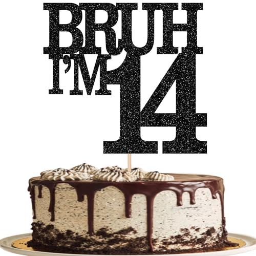 Xsstarmi Tortenaufsatz "Happy 14th Birthday", schwarzer Glitzer, Bruh I'm 14 Thema, Kuchendekoration für Cheers to 14 Jahre, Geburtstagsparty, Kuchendekorationen, Zubehör, 1 Packung Xsstarmi Tortenaufsatz "Happy 14th Birthday", schwarzer Glitzer, Bruh I'm 14 Thema, Kuchendekoration für Cheers to 14 Jahre, Geburtstagsparty, Kuchendekorationen, Zubehör, 1 Packung von Xsstarmi