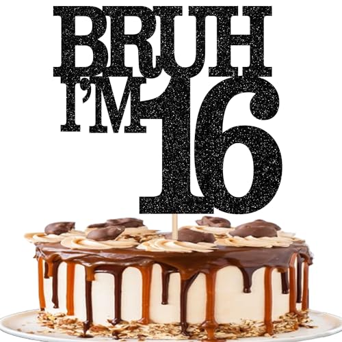 Xsstarmi Tortenaufsatz "Happy 16th Birthday", schwarzer Glitzer, Bruh I'm 16 Thema, Kuchendekoration für Cheers to 16 Years Birthday Party Cake Decorations Supplies von Xsstarmi