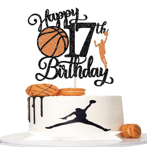 Xsstarmi Tortenaufsatz "Happy 17th Birthday", schwarzer Glitzer, Basketball, Sport-Kuchenspieß, Prost bis 17 Jahre, Kuchendekorationen für Basketball, Motto-Party, Geburtstagsparty, 1 Stück Xsstarmi Tortenaufsatz "Happy 17th Birthday", schwarzer Glitzer, Basketball, Sport-Kuchenspieß, Prost bis 17 Jahre, Kuchendekorationen für Basketball, Motto-Party, Geburtstagsparty, 1 Stück von Xsstarmi