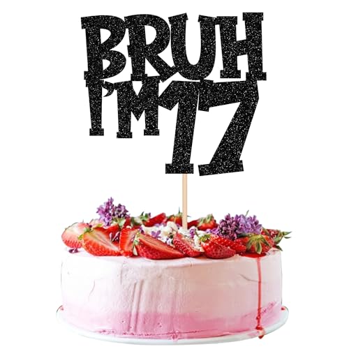 Xsstarmi Tortenaufsatz "Happy 17th Birthday", schwarzer Glitzer, Bruh I'm 17 Bro It's My 17th Birthday, Kuchendekoration für Cheers to 17 Years Birthday Party Kuchen Dekorationen Supplies Xsstarmi Tortenaufsatz "Happy 17th Birthday", schwarzer Glitzer, Bruh I'm 17 Bro It's My 17th Birthday, Kuchendekoration für Cheers to 17 Years Birthday Party Kuchen Dekorationen Supplies von Xsstarmi