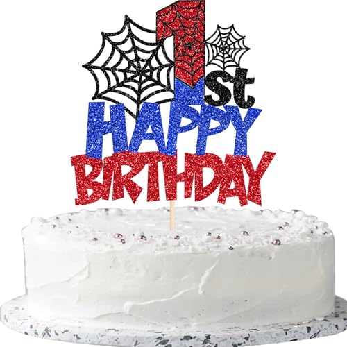 Xsstarmi Tortenaufsatz "Happy 1st Birthday", Glitzer-Spinnen-Motiv, für Babyparty, Jungen, Kinder, Happy Faust, Geburtstagsparty, Kuchendekoration, Zubehör, 1 Stück Xsstarmi Tortenaufsatz "Happy 1st Birthday", Glitzer-Spinnen-Motiv, für Babyparty, Jungen, Kinder, Happy Faust, Geburtstagsparty, Kuchendekoration, Zubehör, 1 Stück von Xsstarmi