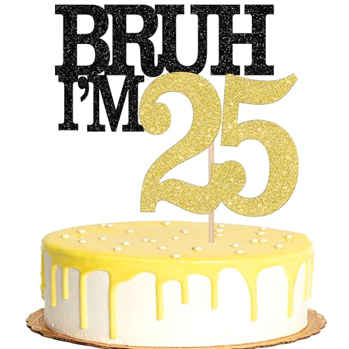 Xsstarmi Tortenaufsatz "Happy 25th Birthday", Schwarz / Gold, Glitzer, Bruh I'm 25, für Cheers to 25 Years Birthday Party Cake Decorations Supplies Xsstarmi Tortenaufsatz "Happy 25th Birthday", Schwarz / Gold, Glitzer, Bruh I'm 25, für Cheers to 25 Years Birthday Party Cake Decorations Supplies von Xsstarmi