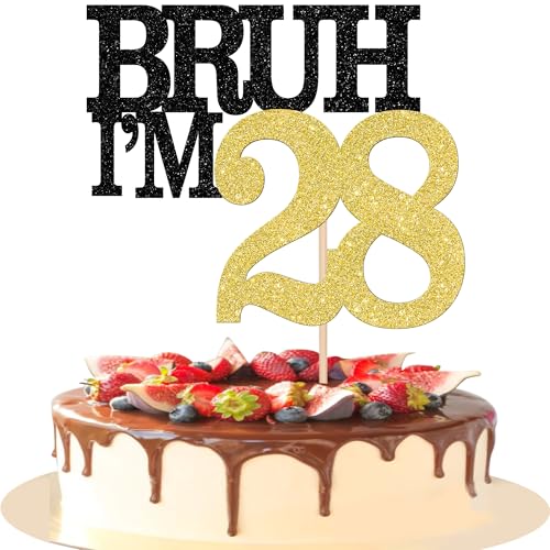 Xsstarmi Tortenaufsatz "Happy 28th Birthday", Schwarz / Gold, Glitzer, Bruh I'm 28 Thema, Kuchendekoration für Cheers to 28 Years Birthday Party Cake Decorations Supplies von Xsstarmi