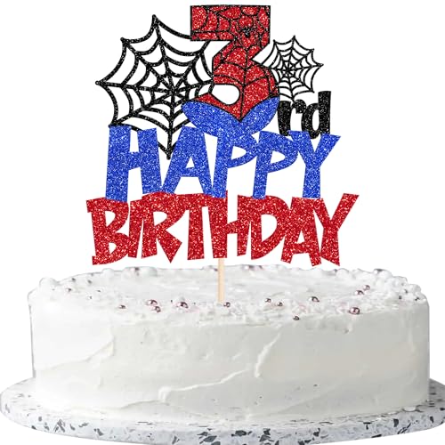 Xsstarmi Tortenaufsatz "Happy 3rd Birthday", Glitzer-Spinnen-Thema, Kuchendekoration für Jungen und Kinder, Happy Third Birthday, Party-Kuchendekorationen, 1 Stück Xsstarmi Tortenaufsatz "Happy 3rd Birthday", Glitzer-Spinnen-Thema, Kuchendekoration für Jungen und Kinder, Happy Third Birthday, Party-Kuchendekorationen, 1 Stück von Xsstarmi