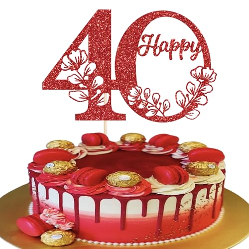 Xsstarmi Tortenaufsatz "Happy 40th Birthday", roter Glitzer, 40 Kuchenspieße, Kuchendekorationen zum 40. Geburtstag, Kuchendekorationen für Happy 40th Anniversary Party, Kuchendekoration, Zubehör, 1 Xsstarmi Tortenaufsatz "Happy 40th Birthday", roter Glitzer, 40 Kuchenspieße, Kuchendekorationen zum 40. Geburtstag, Kuchendekorationen für Happy 40th Anniversary Party, Kuchendekoration, Zubehör, 1 von Xsstarmi