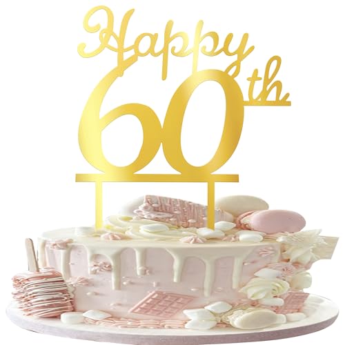 Xsstarmi Tortenaufsatz "Happy 60th Birthday", goldfarben, verspiegelt, Acryl, Kuchendekoration für 60. Geburtstag, Jahrestag, Party, Kuchendekoration, 3 Stück Xsstarmi Tortenaufsatz "Happy 60th Birthday", goldfarben, verspiegelt, Acryl, Kuchendekoration für 60. Geburtstag, Jahrestag, Party, Kuchendekoration, 3 Stück von Xsstarmi
